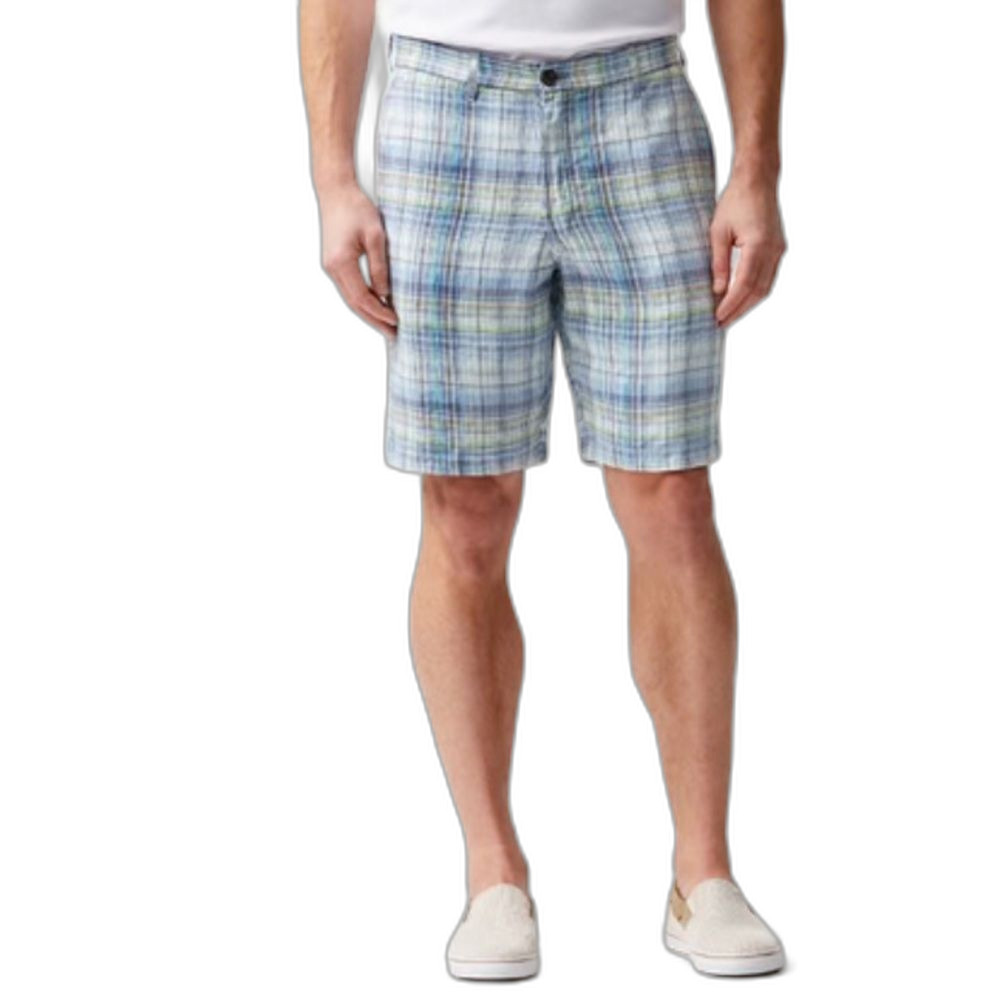 Tommy Bahama Duo Cove Blue Plaid/Tropical Linen Reversible Bermuda Shorts Sz 36